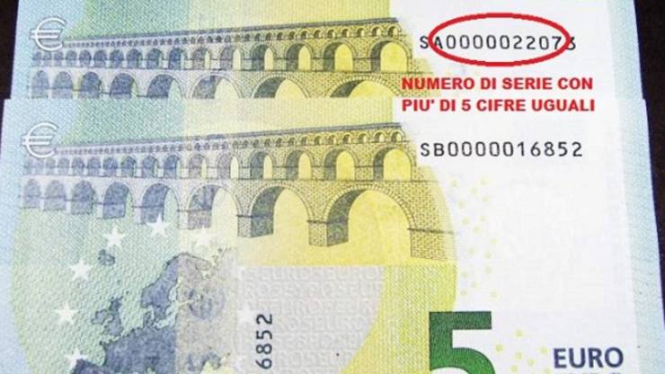 Banconota con 5 numeri di serie uguali