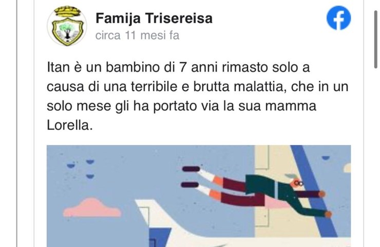 Il piccolo Itan ha perso mamma Lorella a causa di una brutta malattia