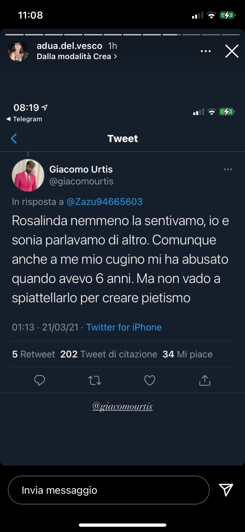 Giacomo Urtis tweet contro Rosalinda