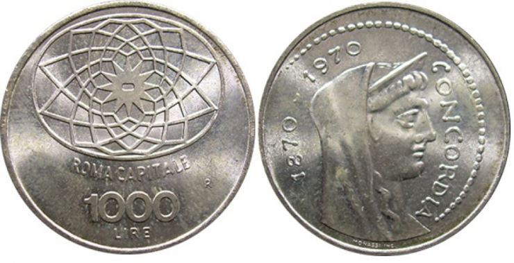 Mille lire Roma Capitale 1970 moneta valore