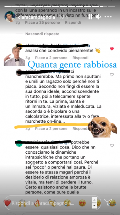 Attacchi haters Clara risposta Instagram