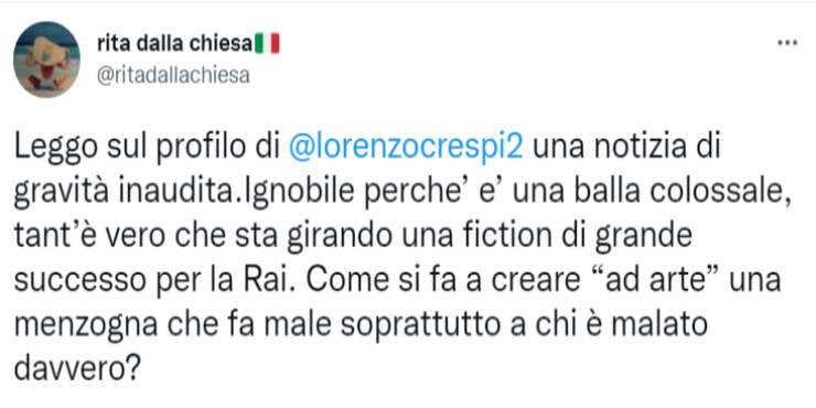 Rita Dalla Chiesa difende collega Lorenzo Crespi Twitter