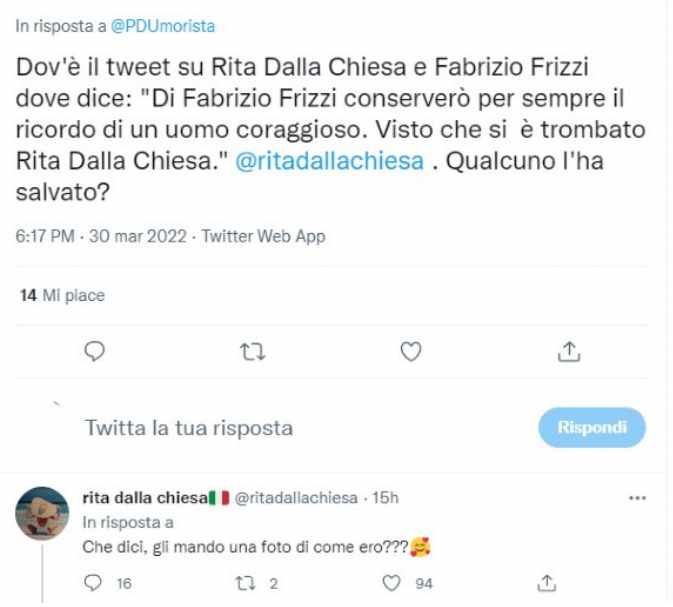 Rita Dalla Chiesa risposta tweet Pietro Diomede